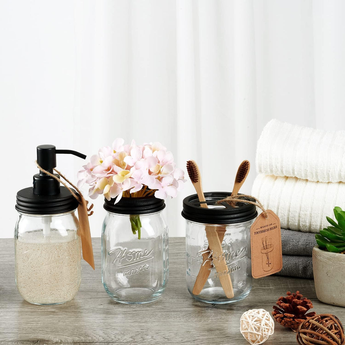 Amolliar Mason Jar Toothbrush Holder - Rustproof Stainless Steel, Black