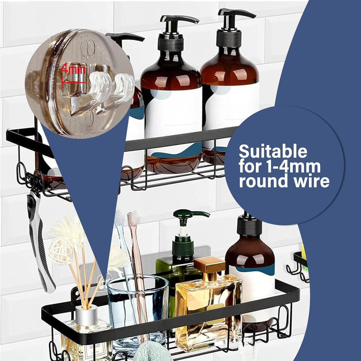 8 Pack Shower Caddy Adhesive Hooks Replacement for Bathroom Shower Caddy