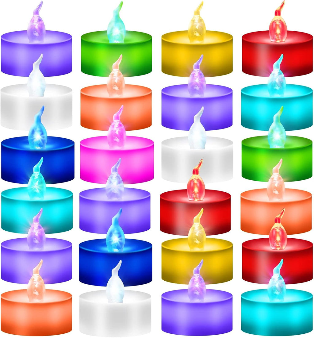 24 Pack Battery Operated Color Changing Tea Lights, White Base
