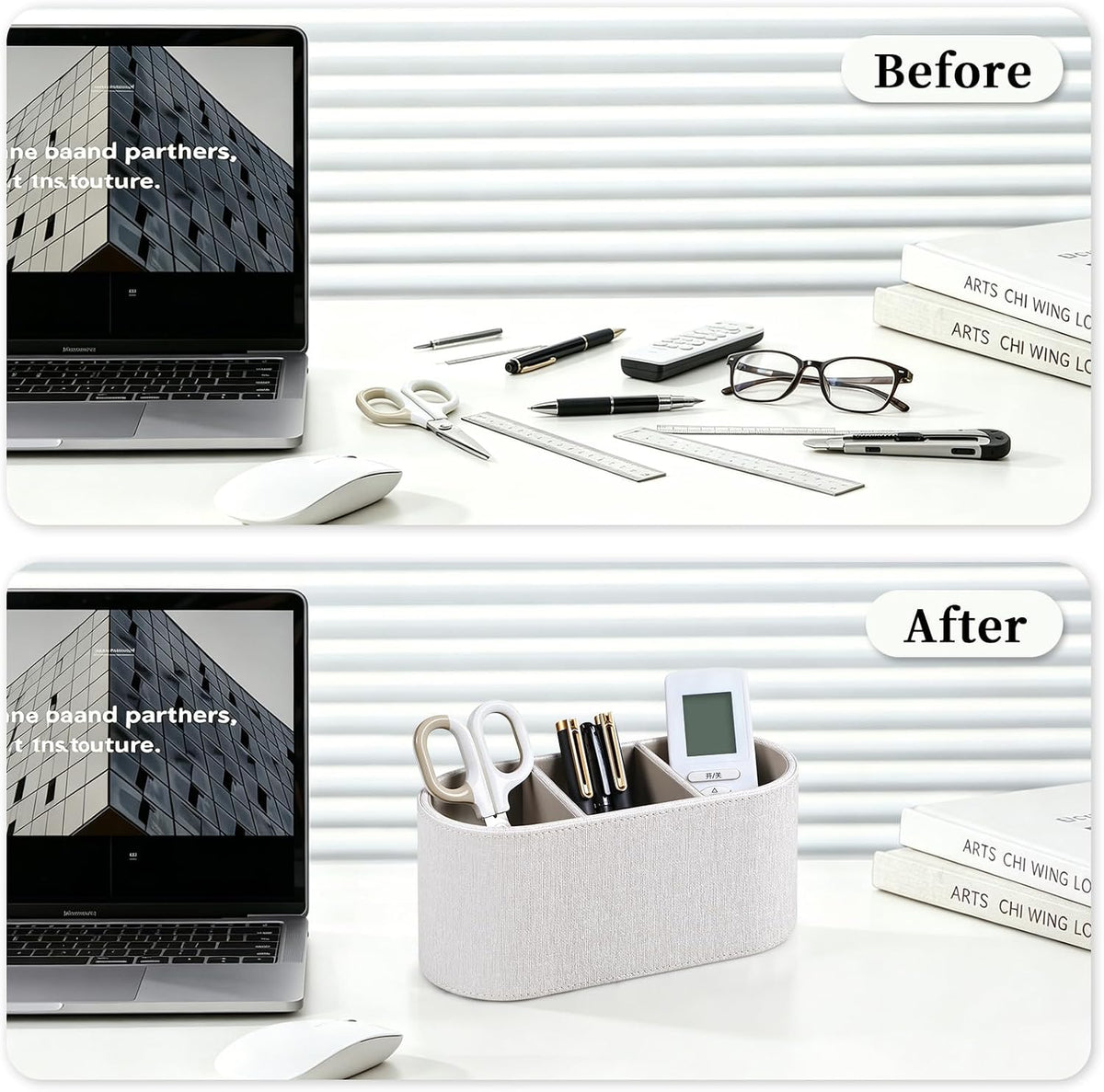 Remote Control Holder Pen Pencil Holder Desk Organizer Caddy(Linen)