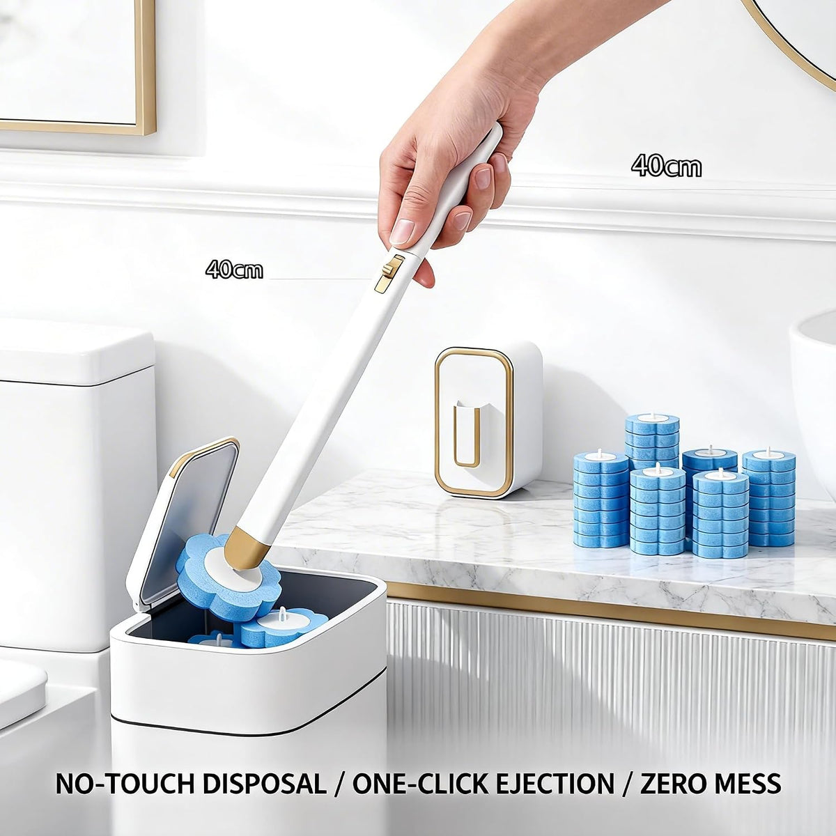 Disposable Toilet Brush with 48 Refills Holder Wall Mount Scrub kit