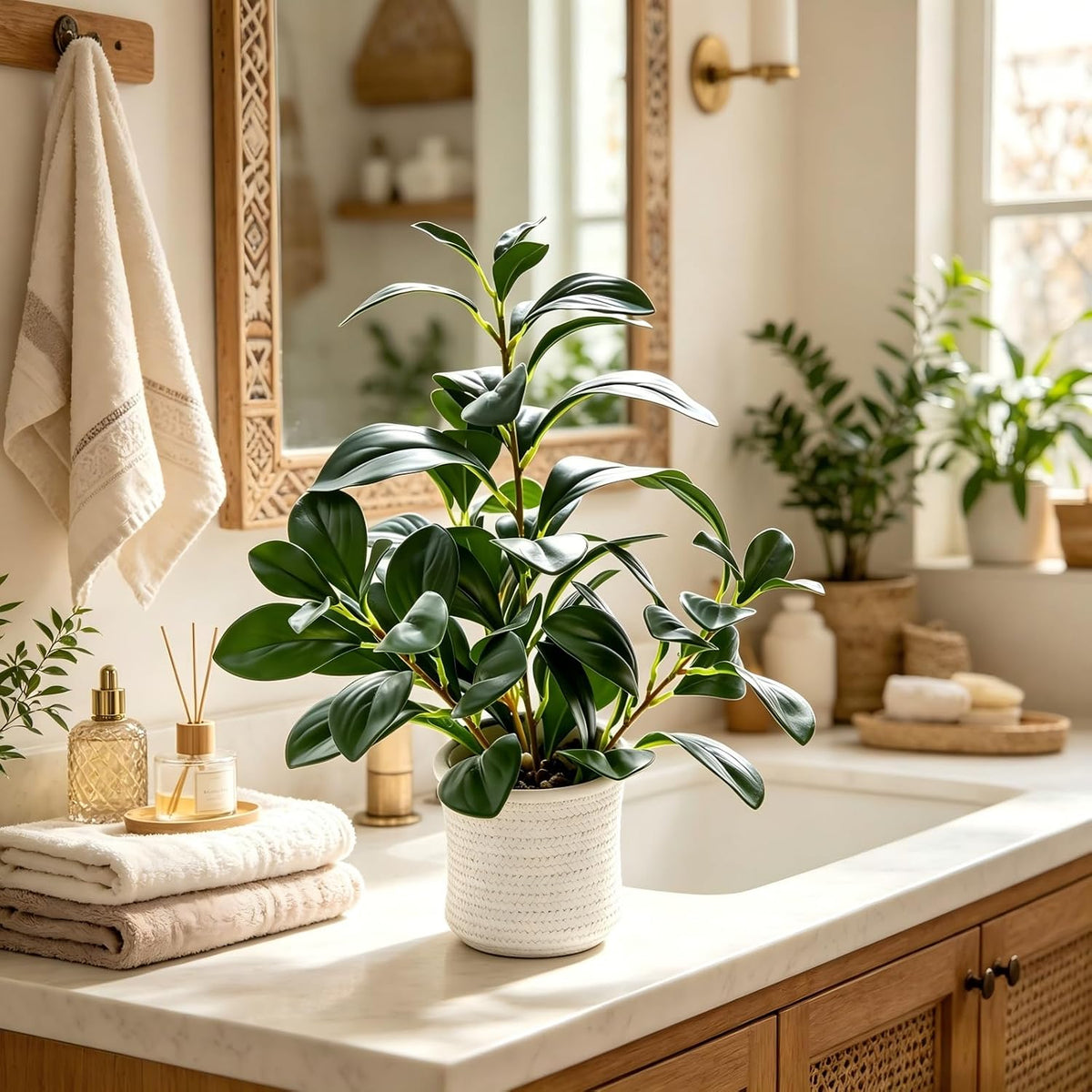 AlphaAcc 16“Artificial Ficus Plant, Faux Plant Home Kitchen Bathroom Decor
