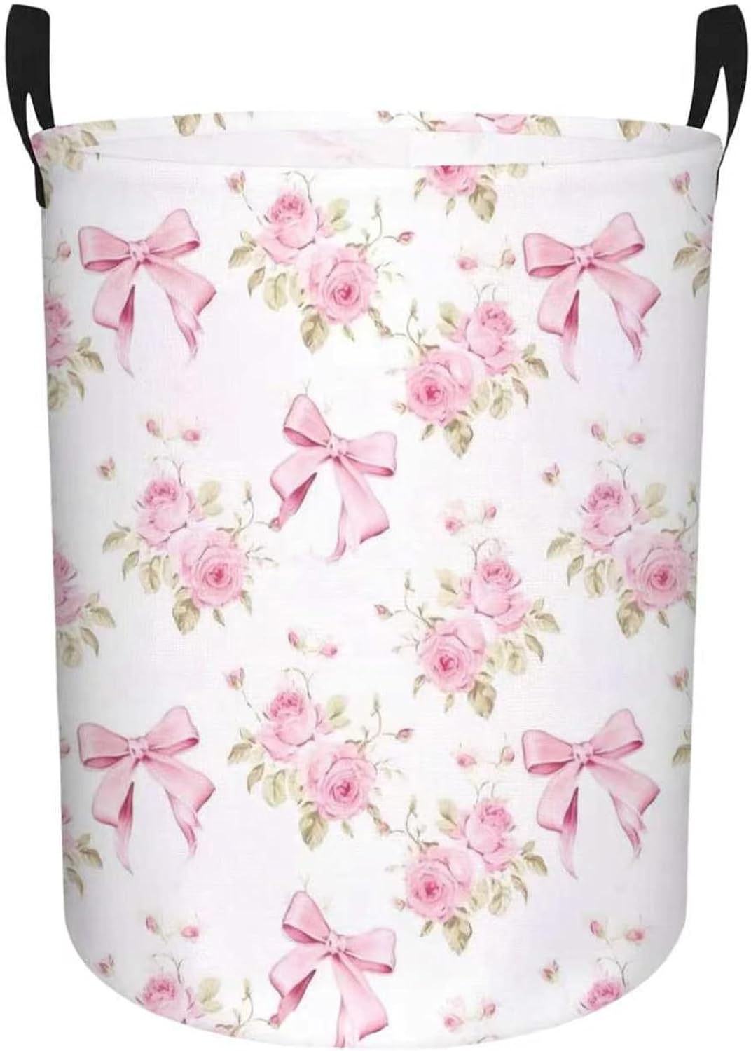Baby Girl Laundry Basket Kids Nursery Gift Hamper Bow Room Deco (Pink Flower Bowknot)