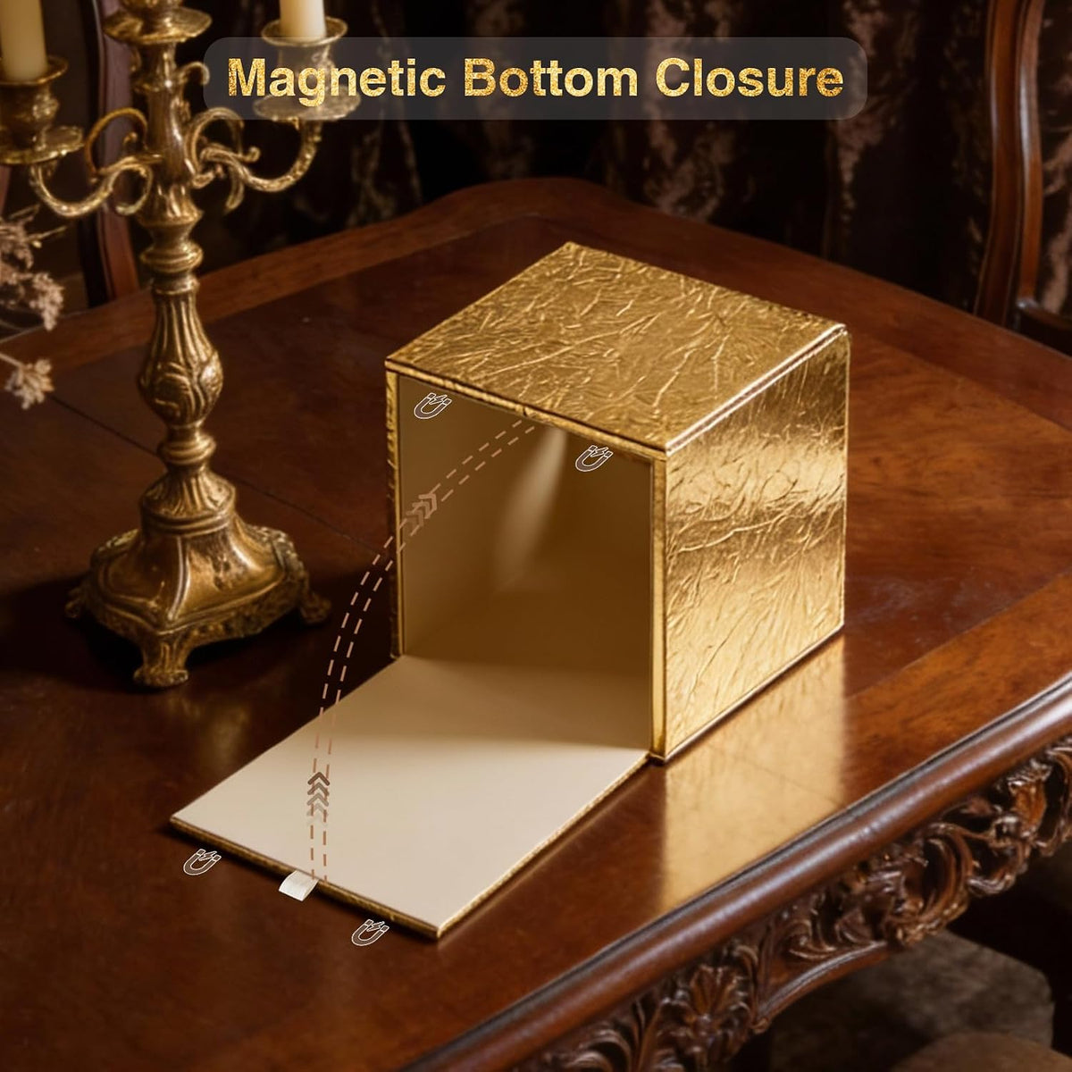Gold Tissue Box Cover,Tissue Box Holder with Magnetic Bottom, Decorative Tissue Box for Vanity Toilet Tank Dresser Night Stand Table Countertop Office Car