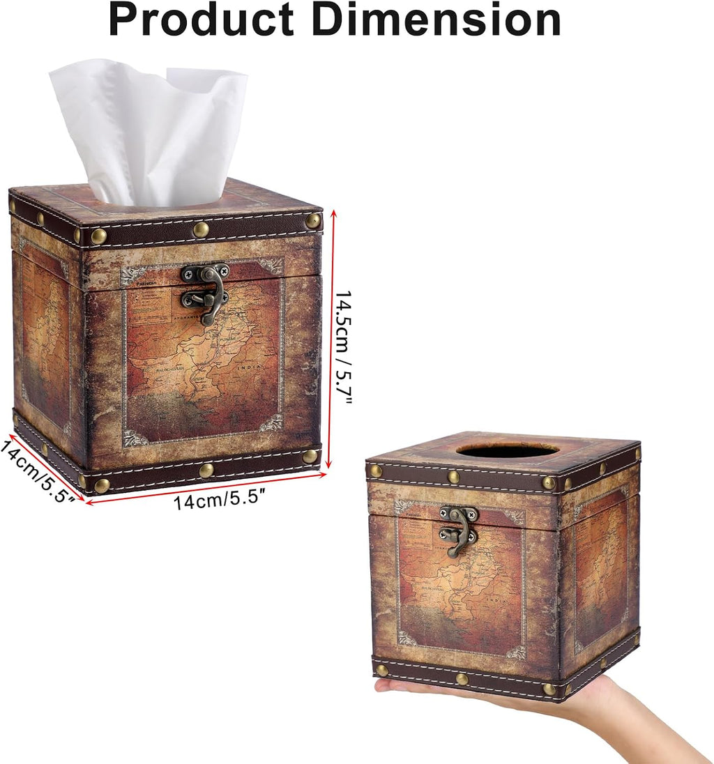 Kokone Rustic Wooden Aesthetic Tissue Box Cover with PU Leather Surface