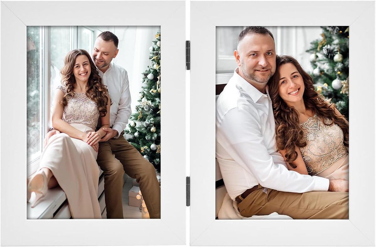 Frametory, 5x7 Double Picture Frame White, 1 Pack