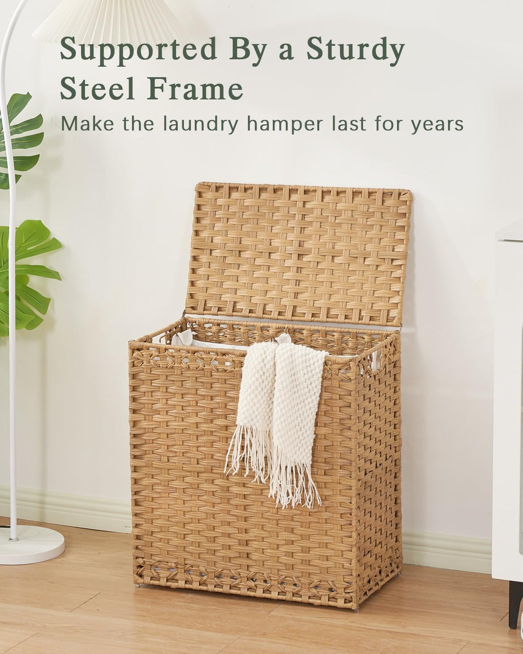 SETVSON Laundry Hamper with Lid Wicker Laundry Basket 112L, Natural
