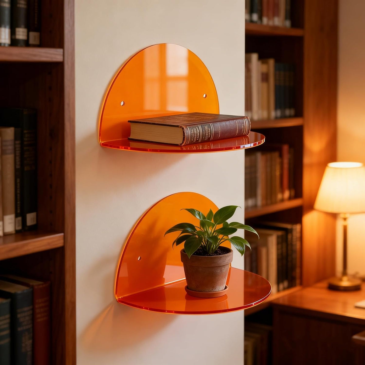 ROYALITA 2-Pack Small Acrylic Shelves Room Decor Floating Shelves, Orange