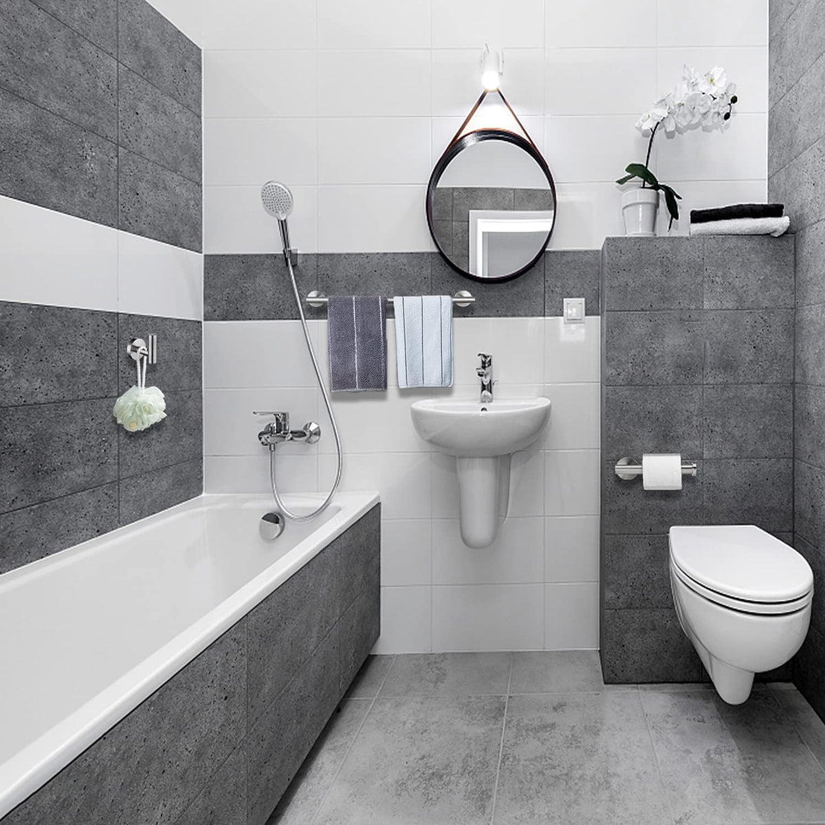 Nolimas 3-Pieces Set Brushed Nickel Bathroom Hardware SUS304 Stainless Steel Round Wall Mounted - Includes 12" Hand Towel Bar, Toilet Paper Holder, Robe Towel Hooks,Bathroom Accessories Kit