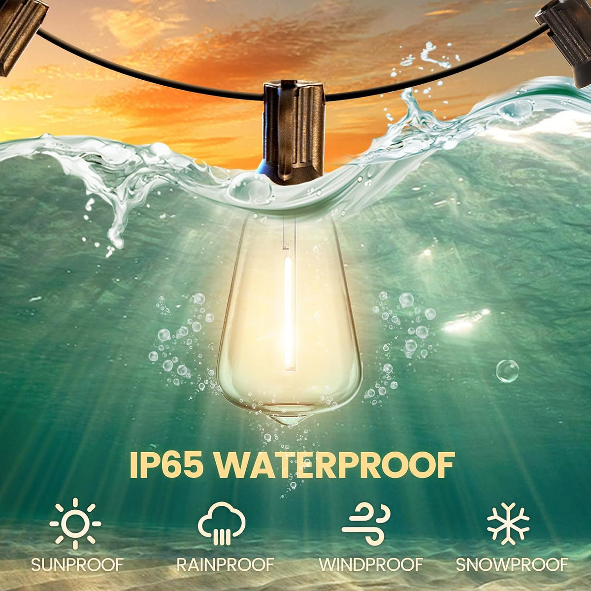 10FT Outdoor String Lights Waterproof LED Patio Lights