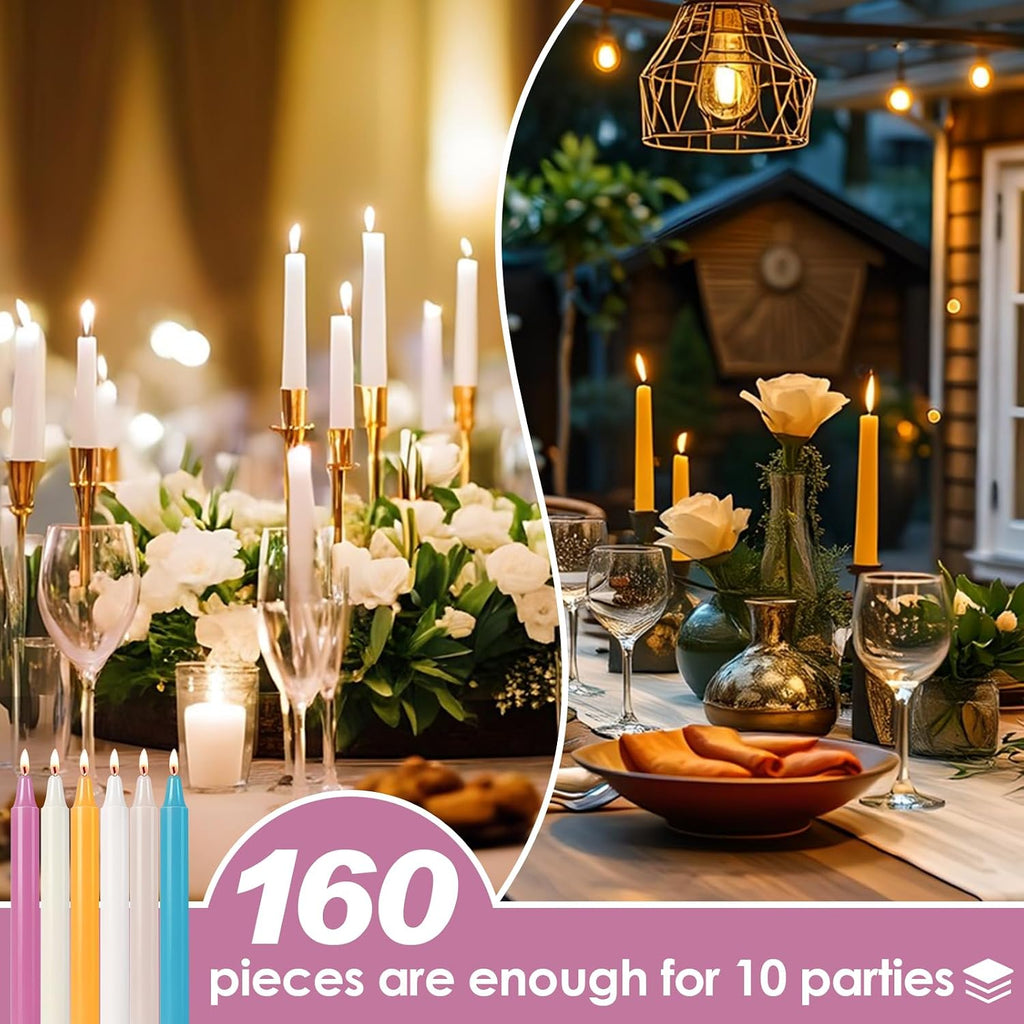 CHANGTIKEJI 160 Pack Spell Chime Candles 4 Inch Multi-Colored Taper Candles Sticks for Home Decor Kitchen Decor Wedding Decoration-16 Colors