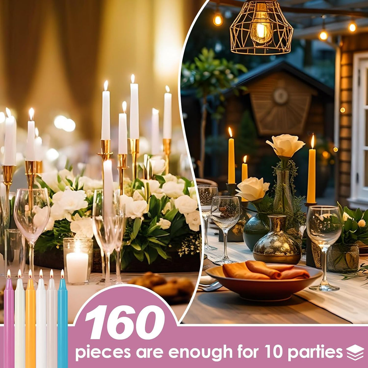 CHANGTIKEJI 160 Pack Spell Chime Candles 4 Inch Multi-Colored Taper Candles Sticks for Home Decor Kitchen Decor Wedding Decoration-16 Colors