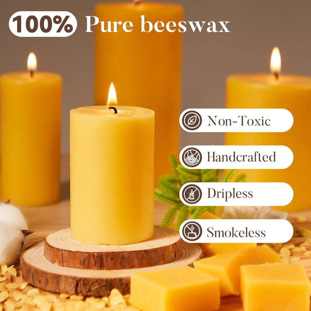 Crenovo 3 Pack Beeswax Pillar Candles,2x3 Inch 100% Pure Organic Natural