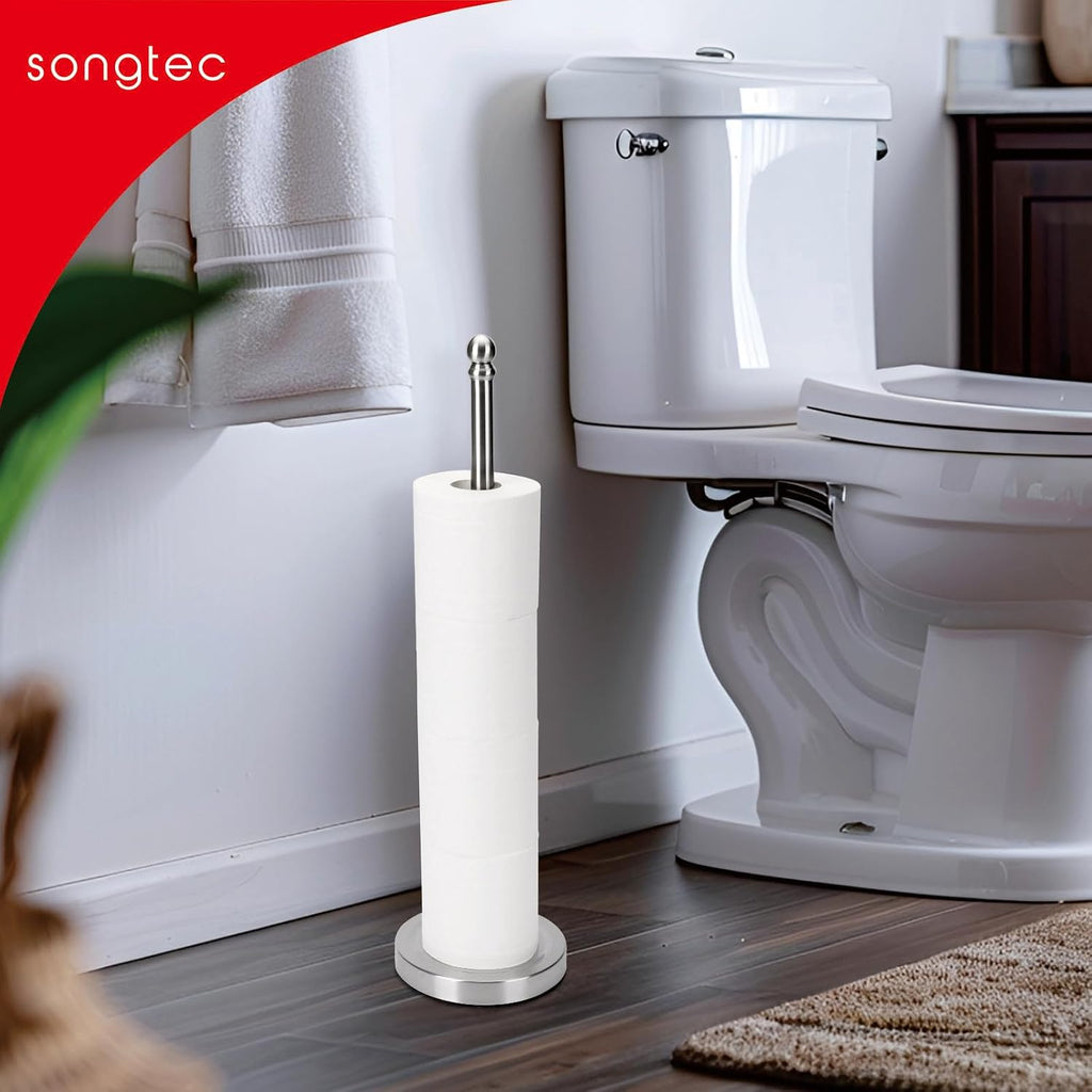 Songtec Toilet Paper Holder Stand Reserve for Bathroom, Floor Standing TP Holder for 4/5 Rolls, Stainless Steel (Brushed Nickel)