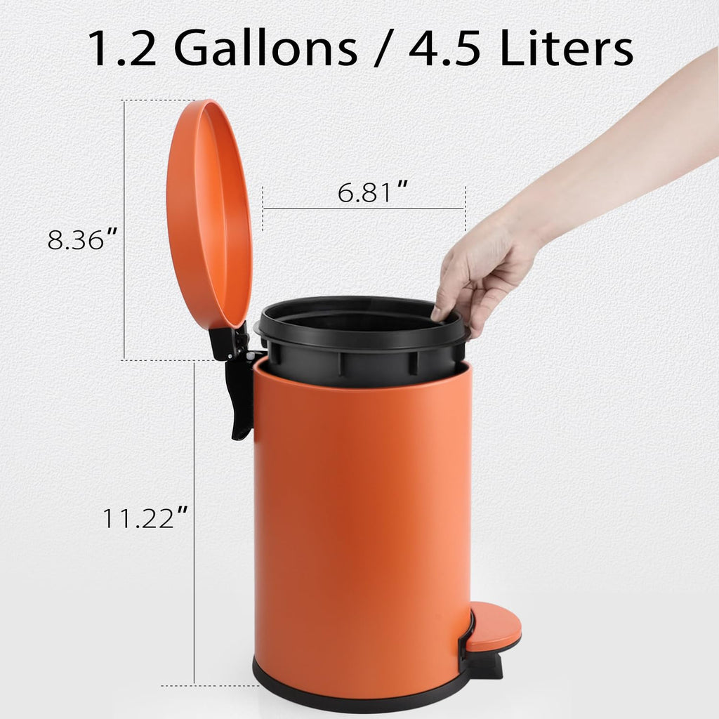 TIPGO Small Bathroom Trash Can with Lid Soft Close, 1.2 Gal, Orange