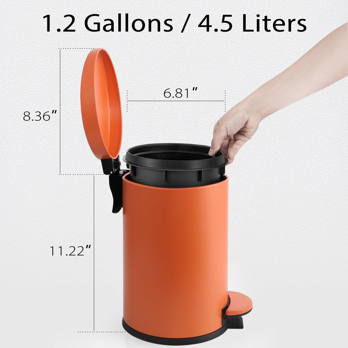 TIPGO Small Bathroom Trash Can with Lid Soft Close, 1.2 Gal, Orange