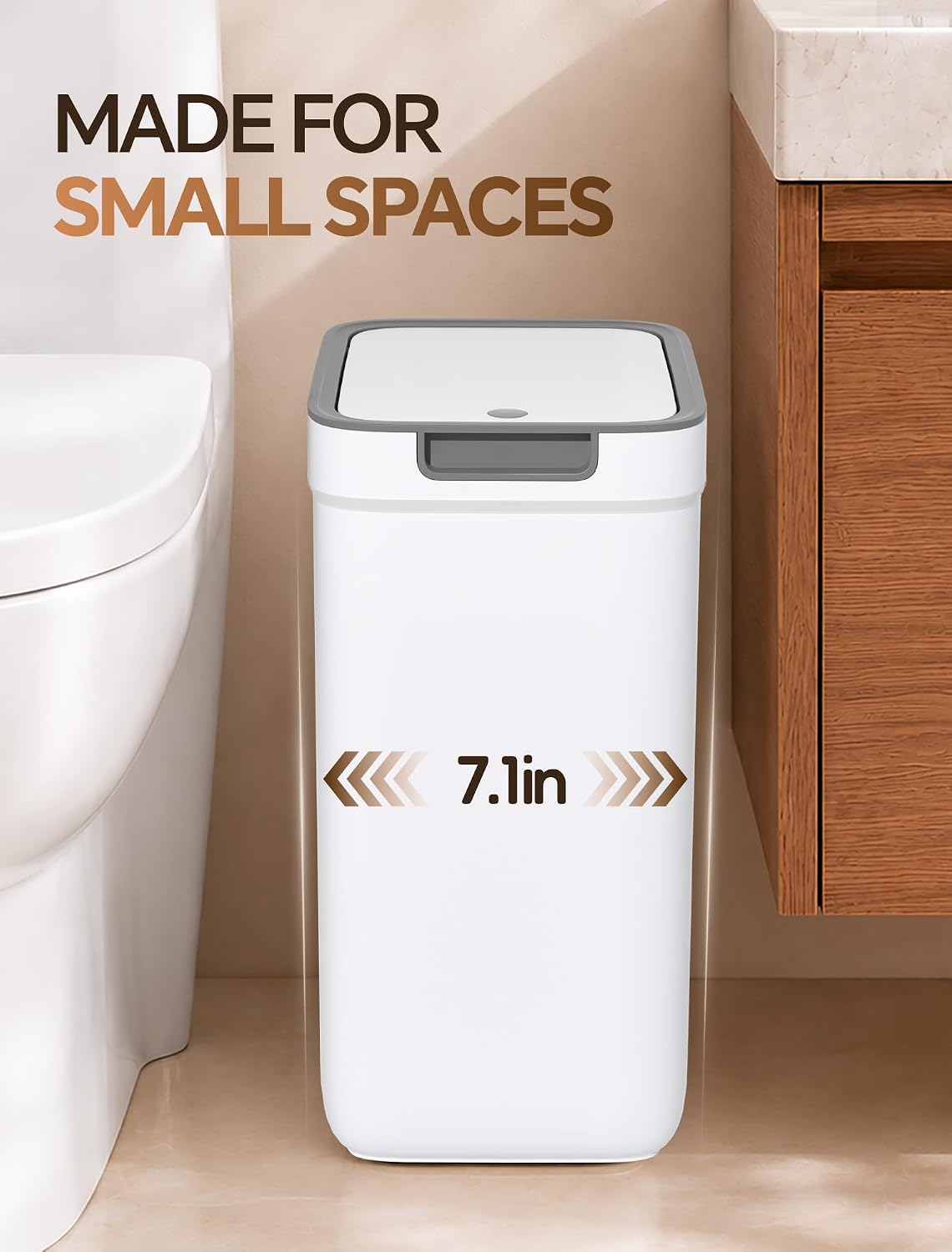 Small Bathroom Trash Can with Lid, Dog Proof, 3.6 Gal