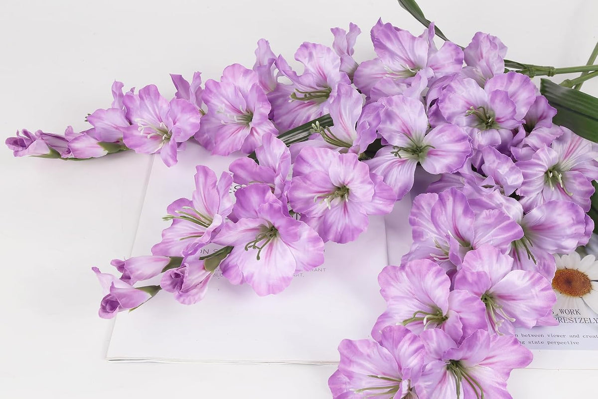 IPOPU Purple Artificial Gladiolus Flowers 5PCS Lavender Flowers Artificial Gladiolus 33" Long Stem Artificial Flowers for Tall Vase Wedding Home Party Table Floral Arrangement (Light Purple)