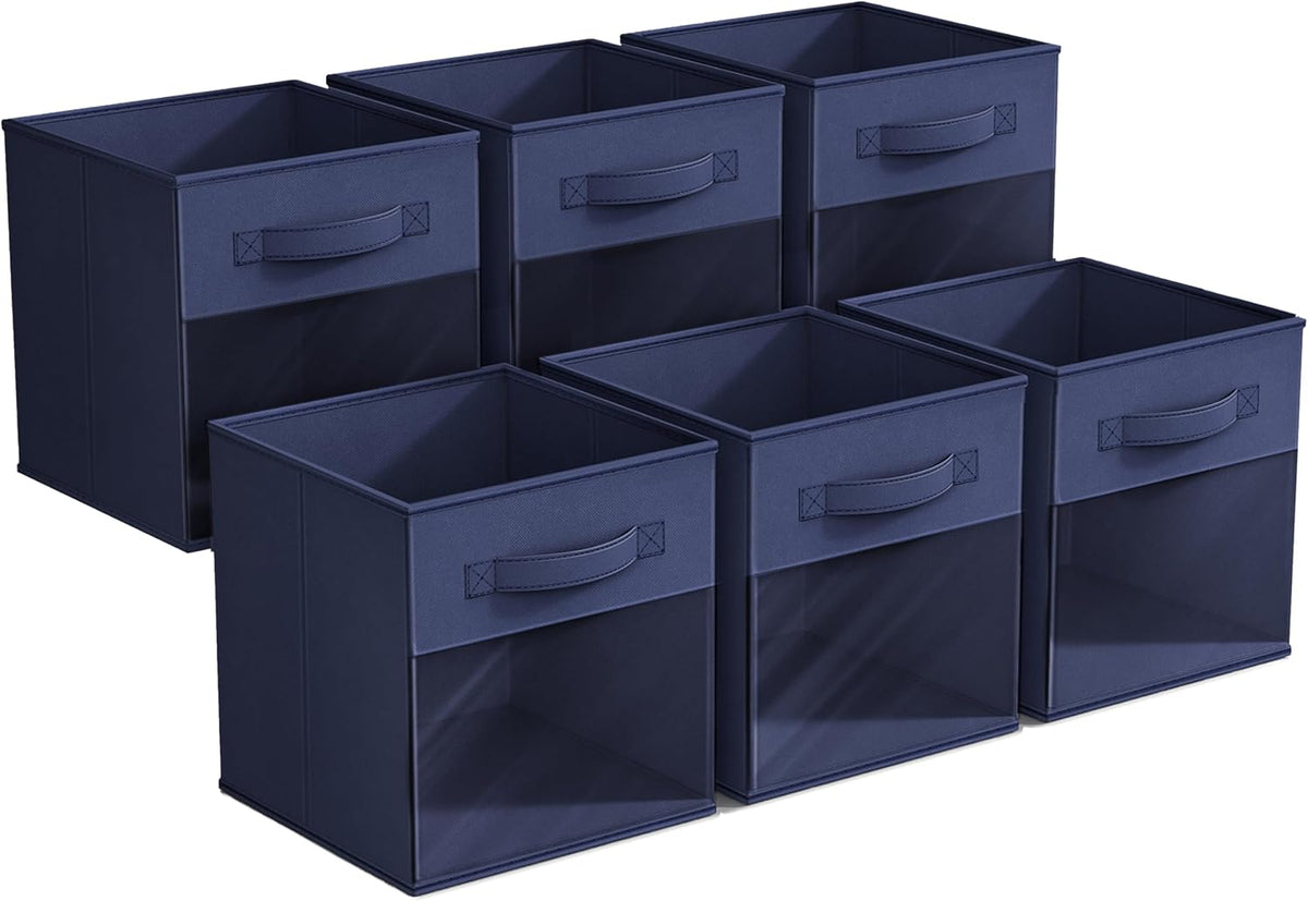 Sorbus Storage Cubes with Clear Window, 6 Pack (11 Inch, Navy Blue)