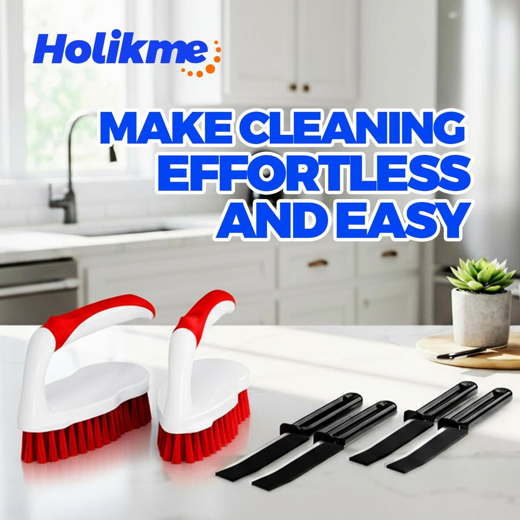 Holikme 6 Pack Cleaning Brush Scrub Brush Kitchen Brush for Floor,Red