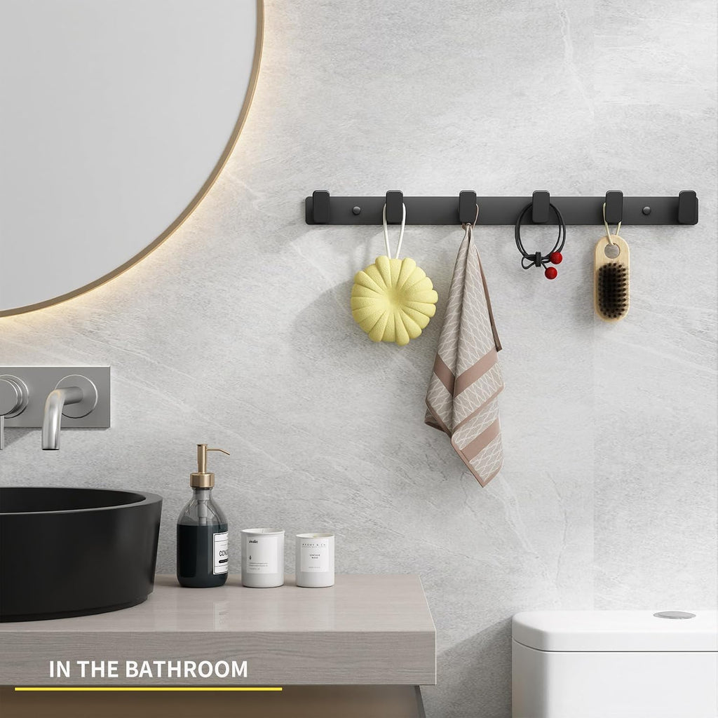 Black Wall Mount Coat Rack, 6 Wall Hooks For Hanging Key Holder Hat Hooks