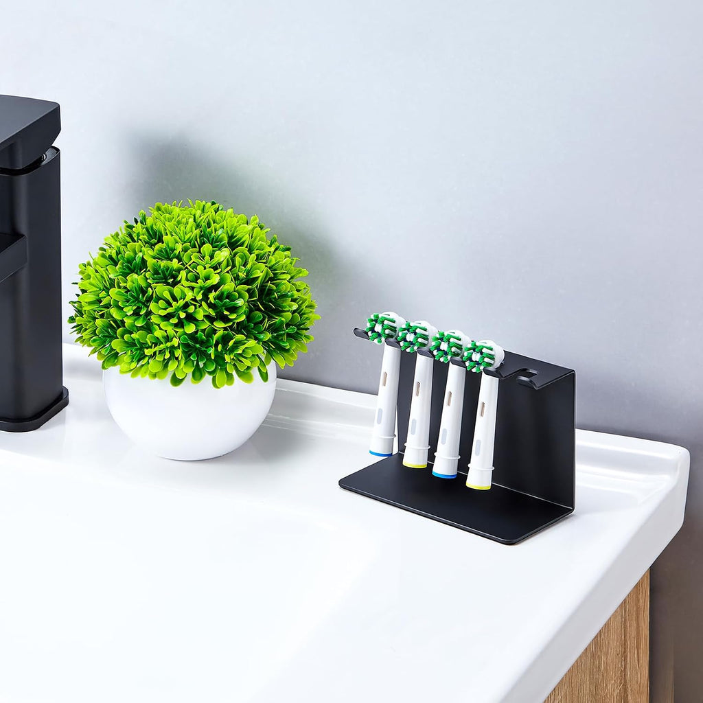 Electric Toothbrush Head Holder, Tooth Brushing Holder, Wall Mounted Toothbrush Holders Shower Bathroom, Self Adhesive or Desktop Tooth Brush Holder Organiser (Black, Medium)