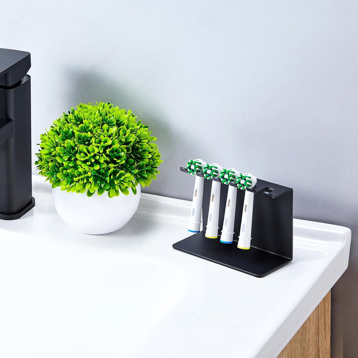 Electric Toothbrush Head Holder, Tooth Brushing Holder, Wall Mounted Toothbrush Holders Shower Bathroom, Self Adhesive or Desktop Tooth Brush Holder Organiser (Black, Medium)