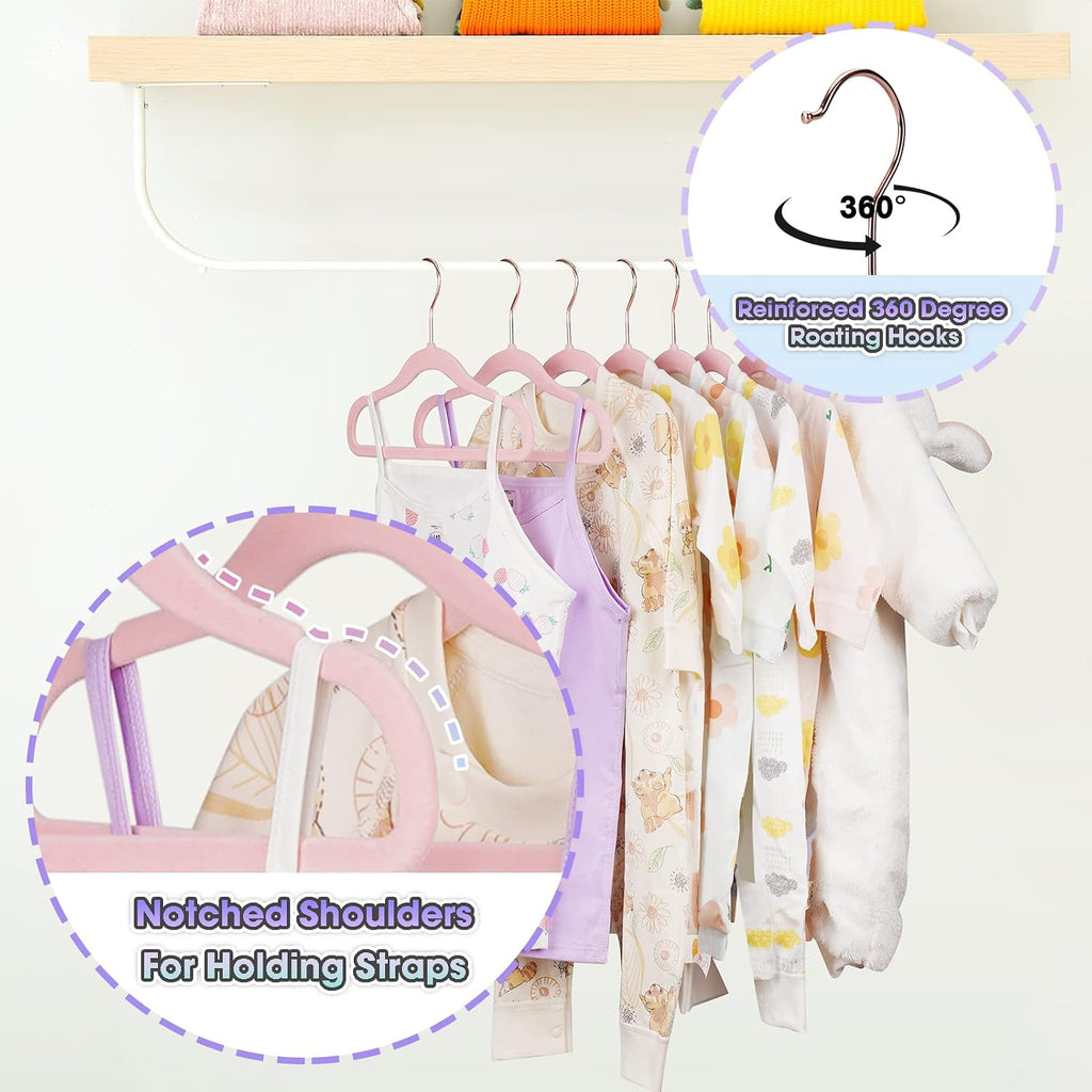 Kids Hangers 14 Inch 50 Pack,Velvet Baby Clothes Hanger,Pink Hanger