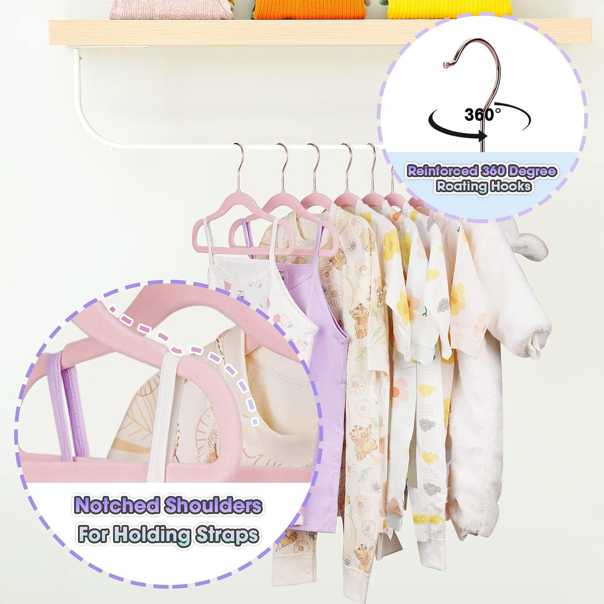 Kids Hangers 14 Inch 50 Pack,Velvet Baby Clothes Hanger,Pink Hanger
