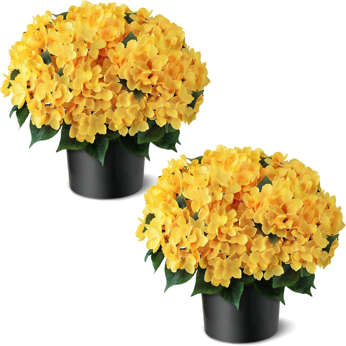 2 Sets Artificial Hydrangea Flower Topiary Ball Trees for Porch (Yellow)