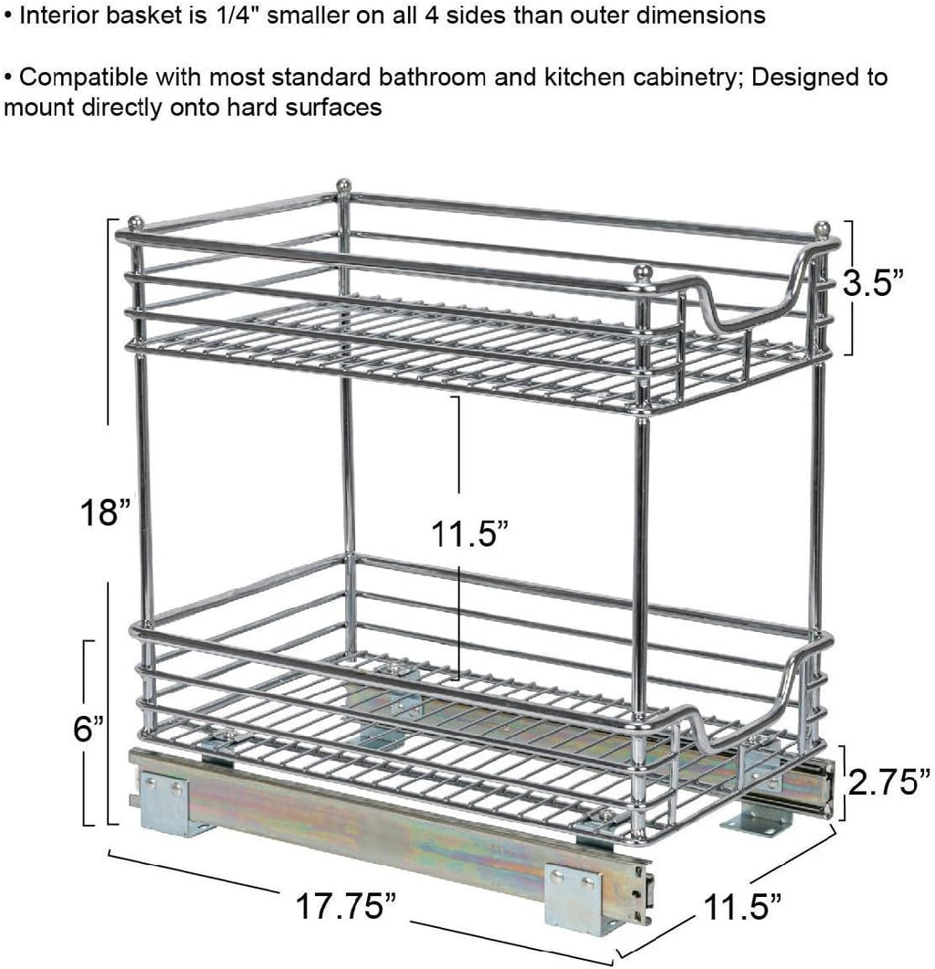 Household Essentials Glidez Chrome-Plated Steel 2-Tier Sliding Under Sink Cabinet Organizer, Chrome