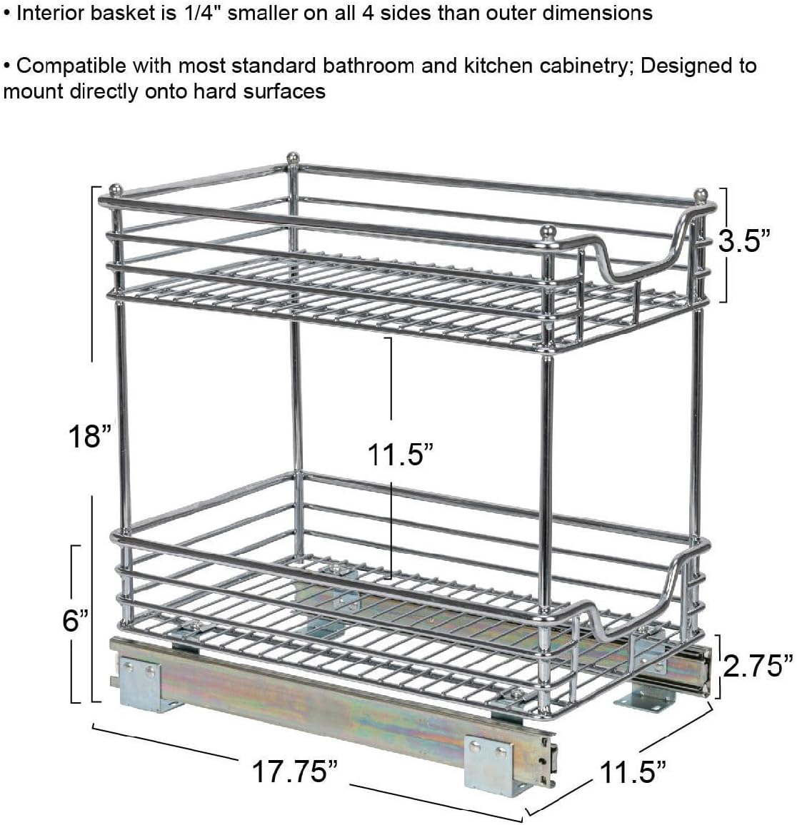 Household Essentials Glidez Chrome-Plated Steel 2-Tier Sliding Under Sink Cabinet Organizer, Chrome