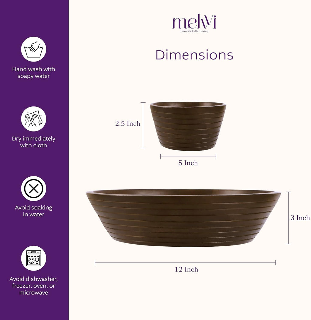 Melvvi Wooden Chip and Dip Bowl, Round Detachable Pedestal, 12" Brown