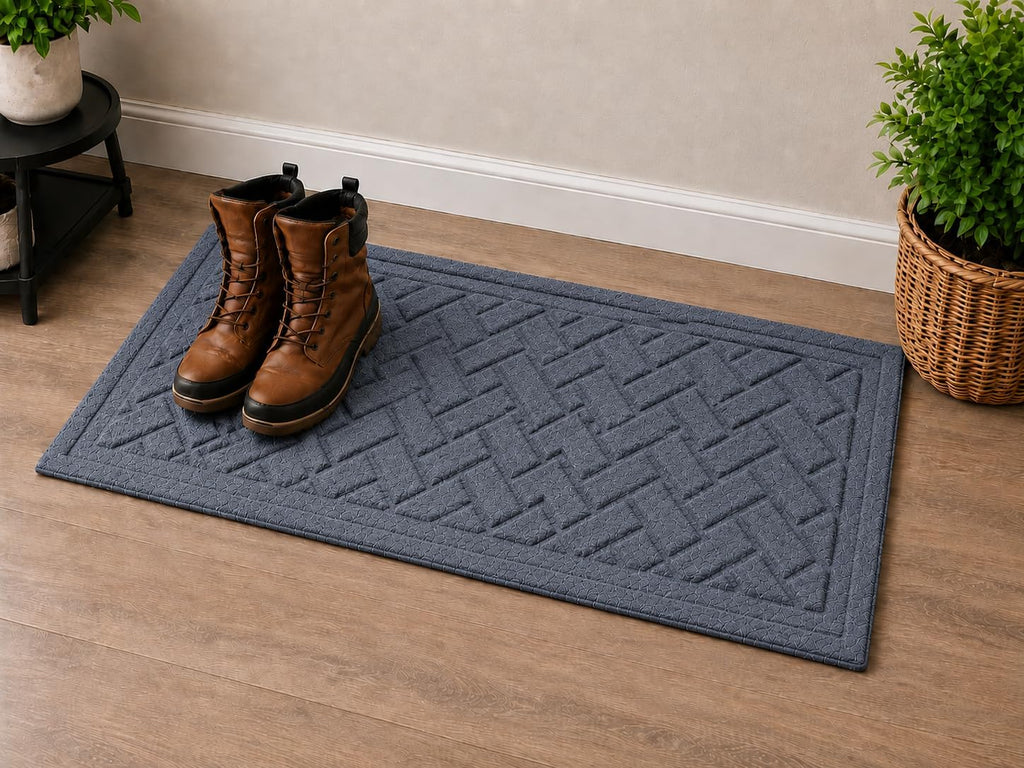 Mats Inc. Artisan Entry Boot Tray Brick Design, Indoor Mats for Entryway, Durable & Easy to Clean Tray for Boots, Anti-Slip & Water-Resistant for Front Room, Made in The USA, 15" x 36", Slate