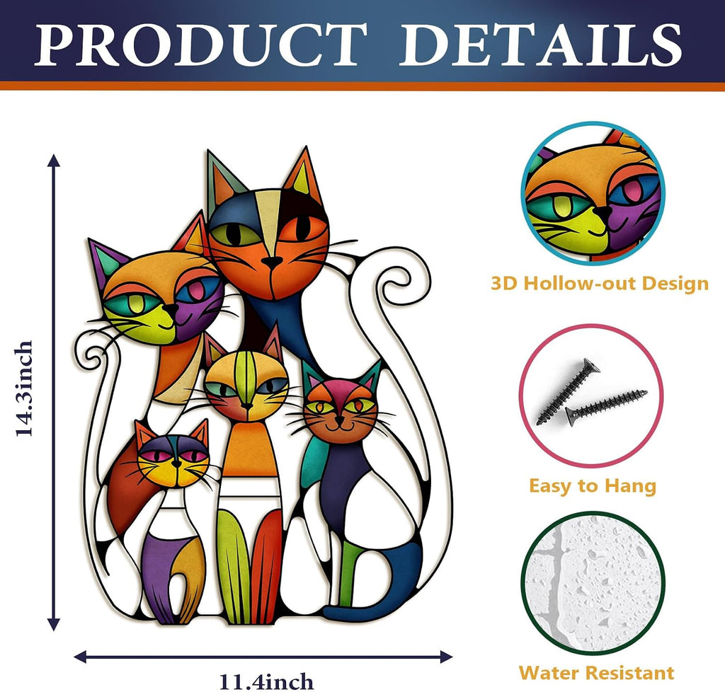 ARTINME Metal Cat Wall Art Decor Wall Sculptures Decor for Home Living Room Bedroom Kitchen Office Gift for Cats Lover 10.6x14.5inch (Vintage)