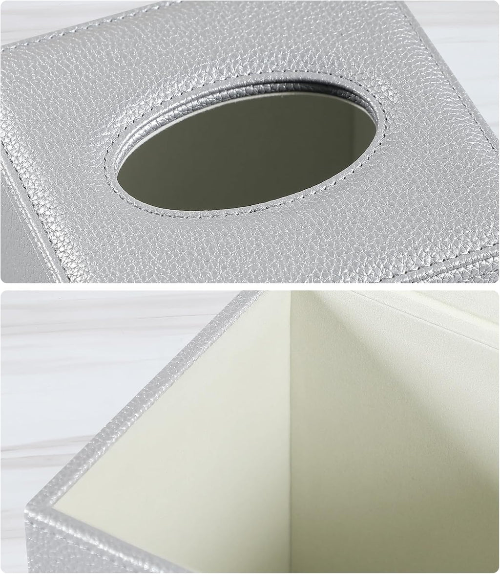 Square Tissue Box Cover with Magnetic Closure Bottom, Silver
