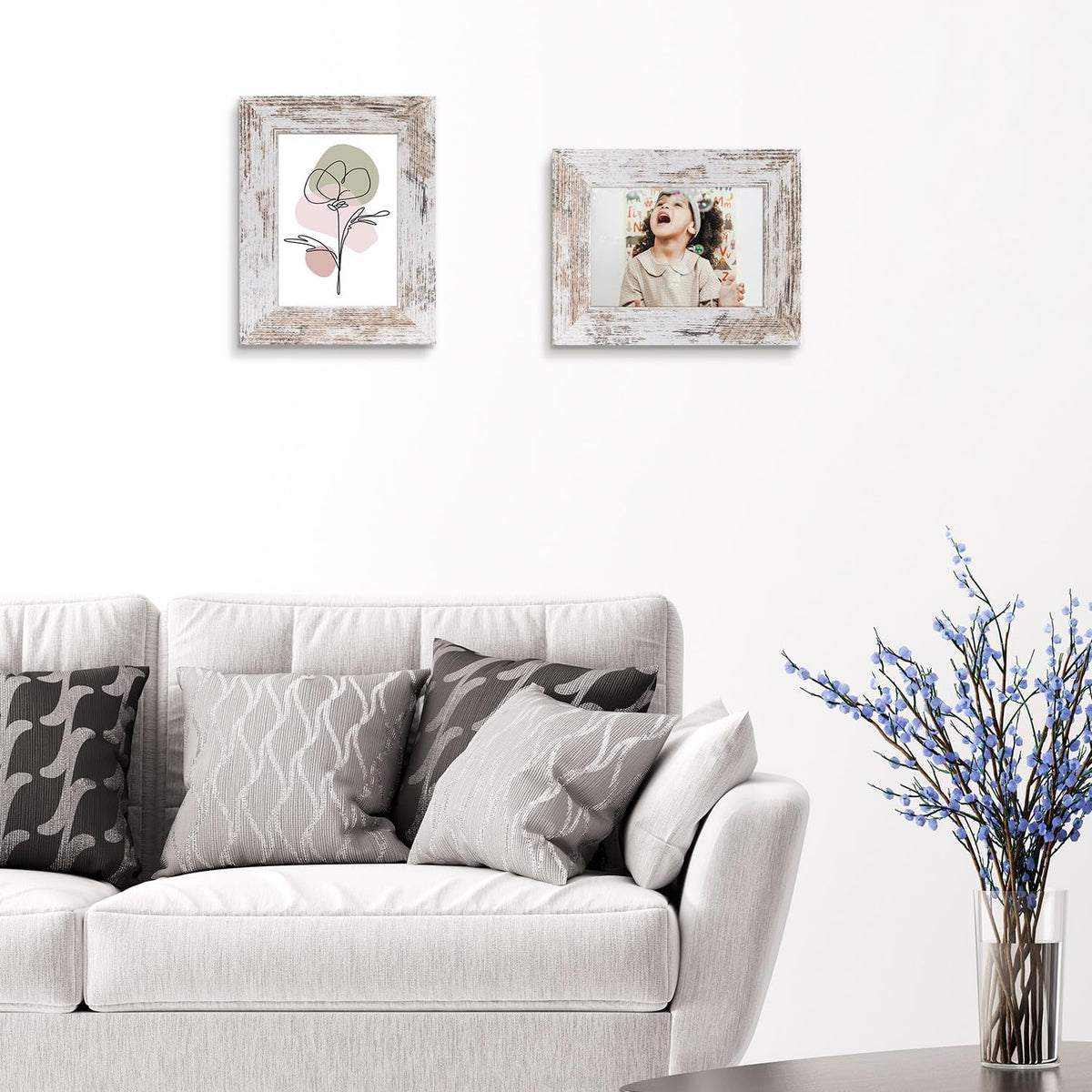 4 Pack 5x7 Picture Frames, Rustic White, Real Glass, Wall&Tabletop Display