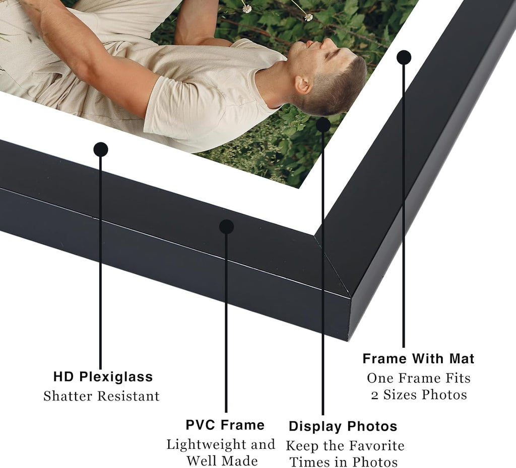 JCJMY 18 Packs 11x14 Picture Frames, Display 8x10 with Mat or 11x14 Without Mat, Black Gallery Wall Frame Set, 11 by 14 Frames Bulk Set of 18 Collage Wall Decor Photo Frames Set for Wall, Black