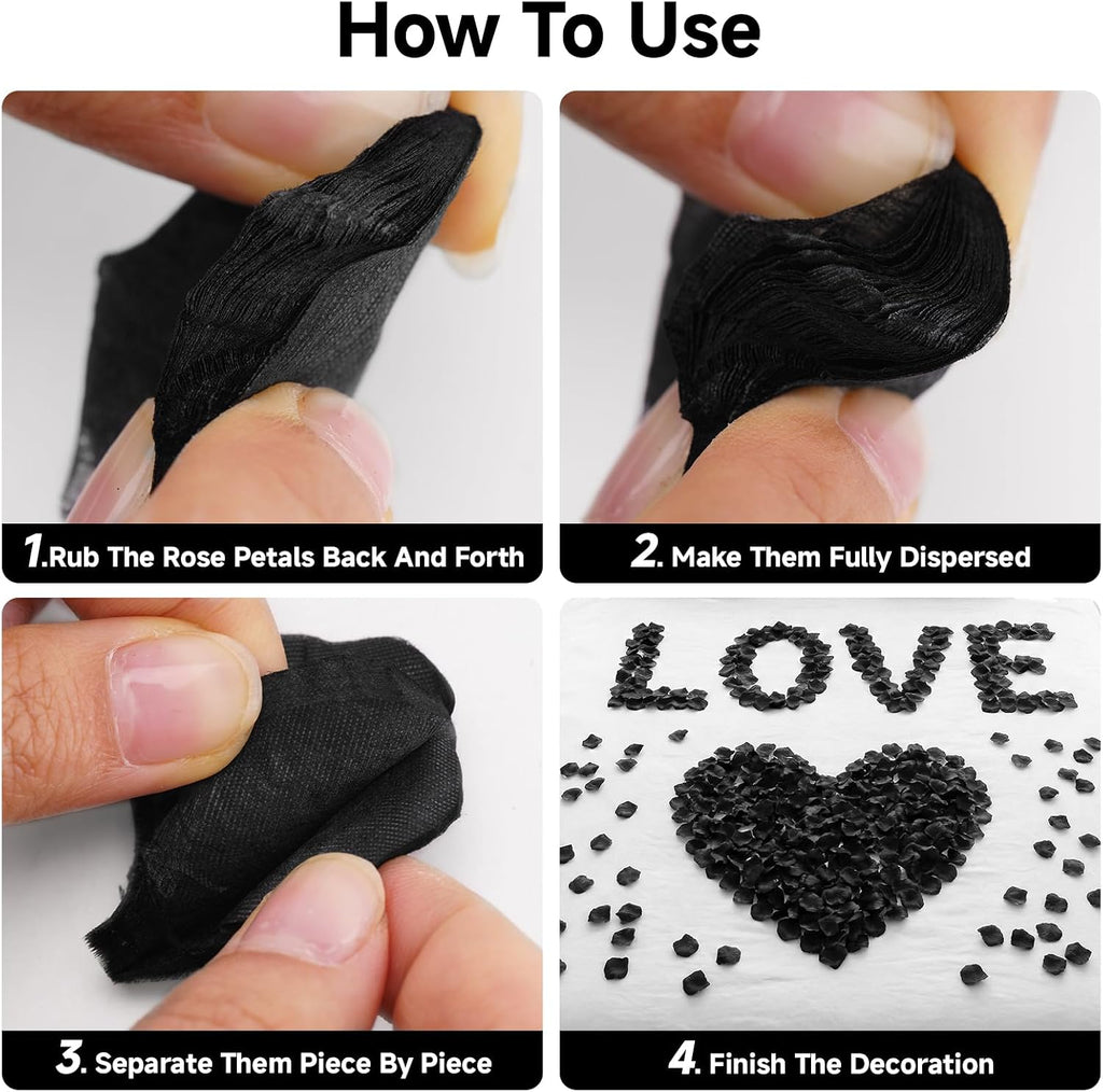 Anwyll 3000Pcs Black Rose Petals - Artificial Faux Flowers Fake Rose Petals for Wedding Proposal Engagement Romantic Night Anniversary Valentine's Galentine's Day Decoration Home Room Party Decor