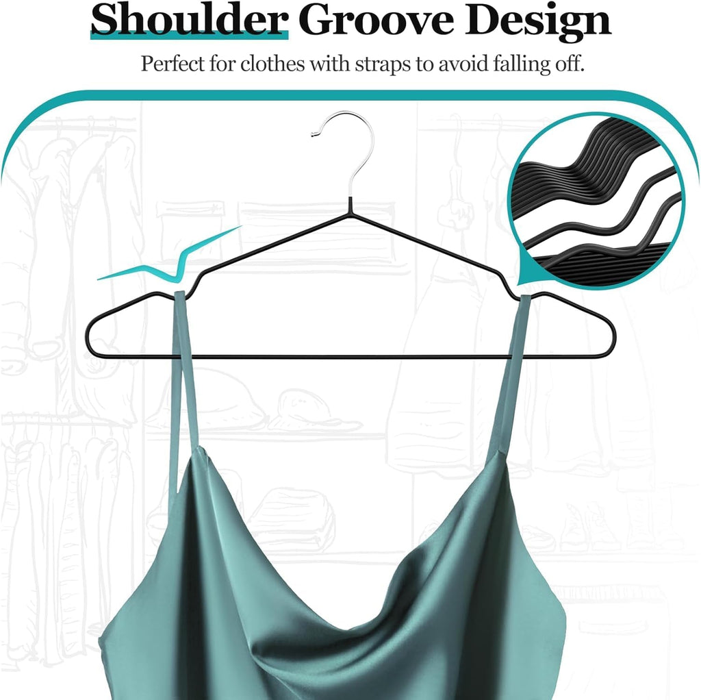 16" Non-Slip Rubber Coated Metal Suit Hangers 60 Pack with Notches
