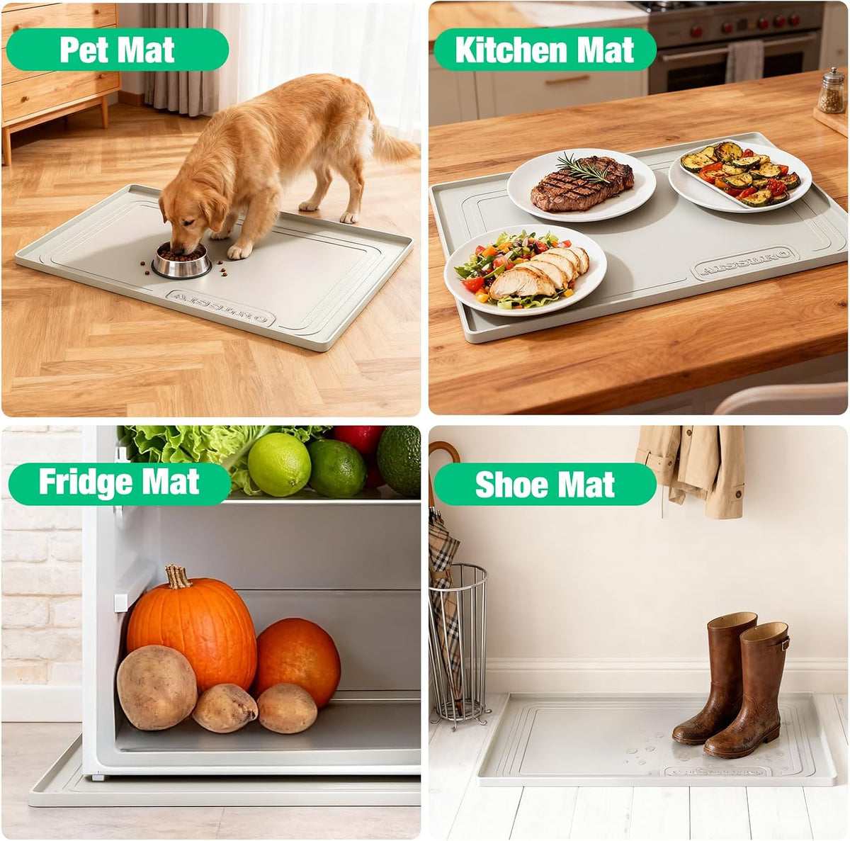 Waterproof Under Sink Mat 34"x22", Silicone Mat, Beige