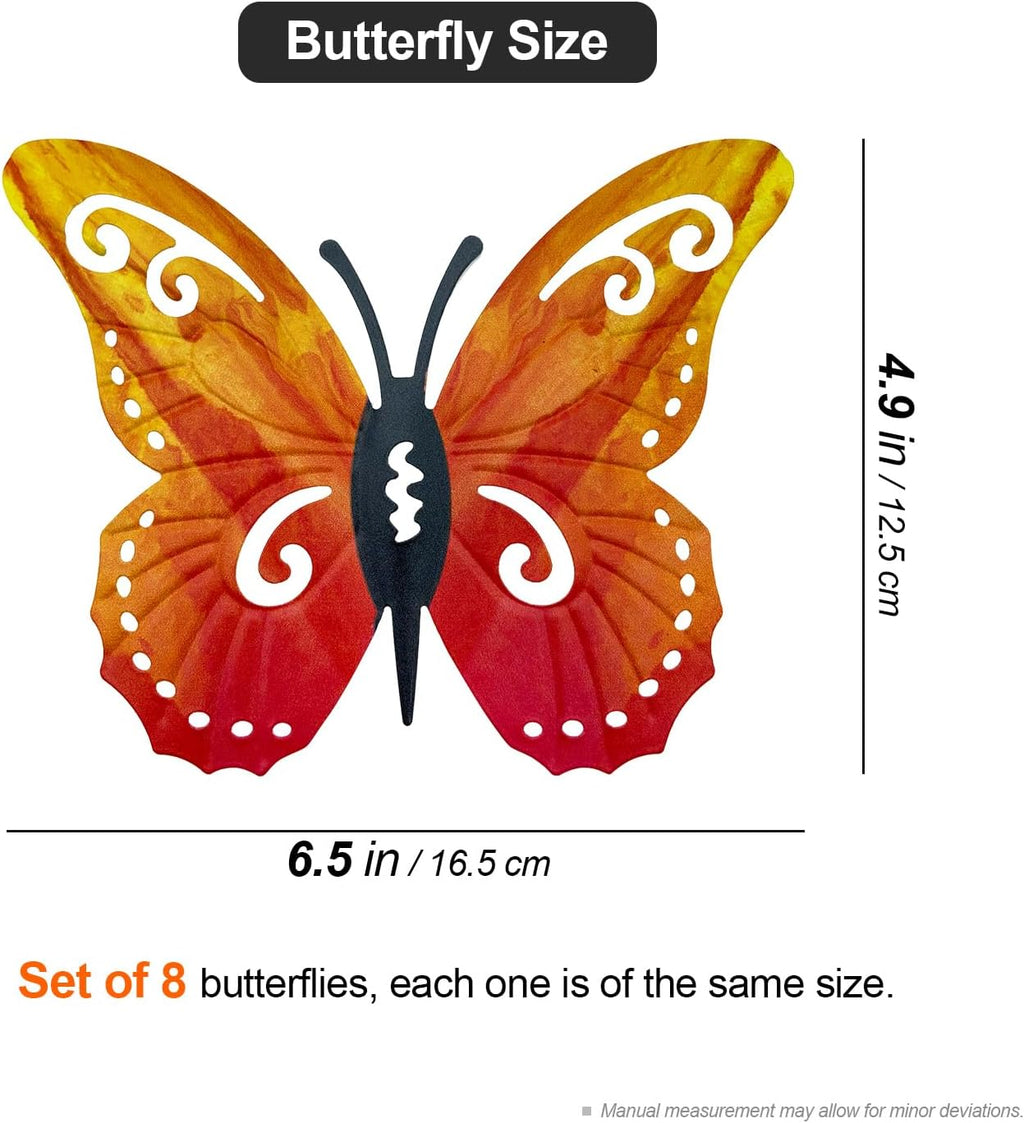 Distella Metal Butterfly Wall Decor, 8 pcs Exquisite Outdoor Wall Art Sculpture Hanging Decoration for Outside Garden Balcony Fence Courtyard Farm Exterior Decorations