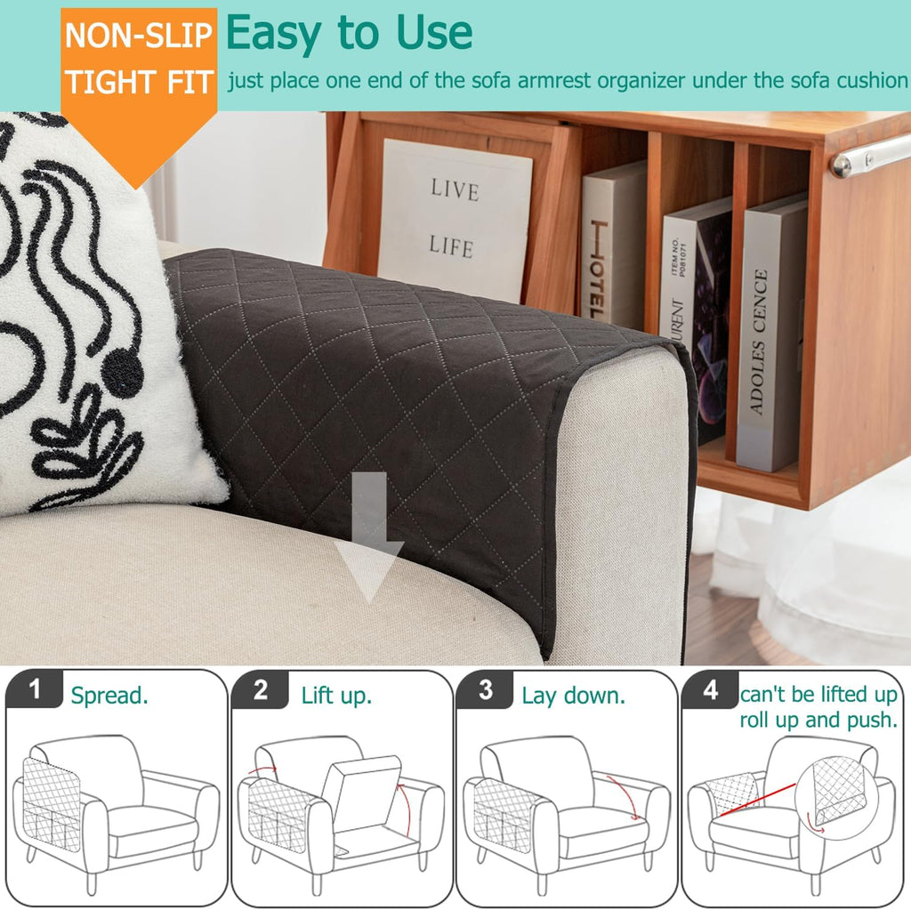 Remote Control Holder for Recliner Armchair Caddy Couch Armrest Organizer, Non-Slip Arm Chair Bedside Caddy Storage Organizer for Recliner Couch With 6 Pockets for Magazine, Phone, iPad (Black)