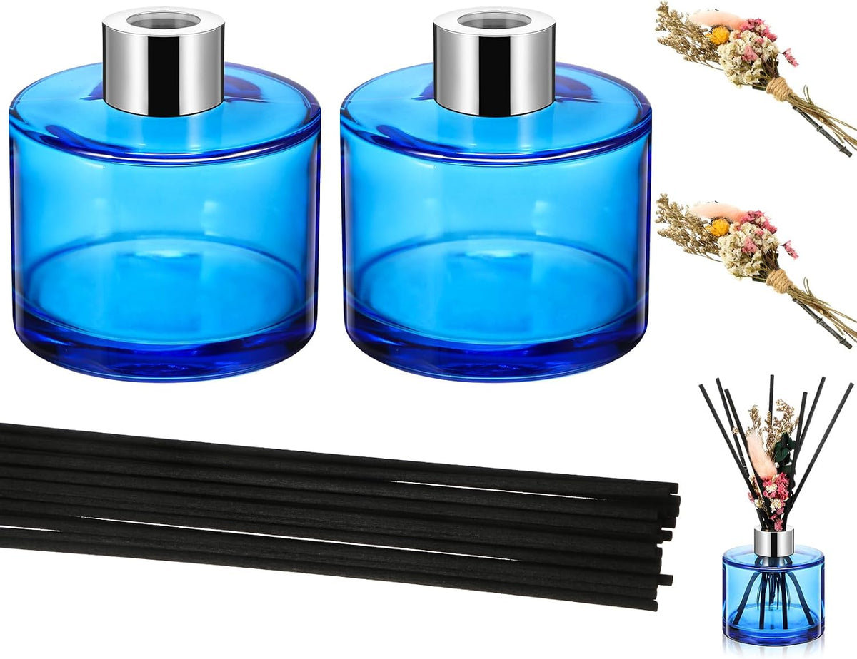 Rtteri 2 Sets Empty Reed Diffuser Bottles with Sticks, 5oz,Blue Color