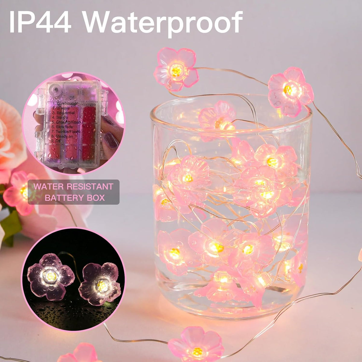 suddus 12.8ft 40 LED Pink Fairy Lights Cherry Blossom Battery Operated