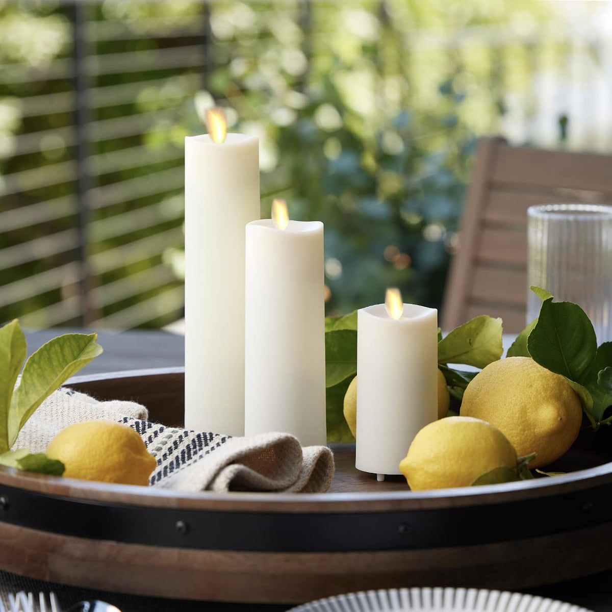 Luminara Outdoor Slim Pillar Flameless LED Candle, Ivory 2" x 4.5", Moving Flame Weather Resistant Timer Ready Battery Operated Safe Melted Edge