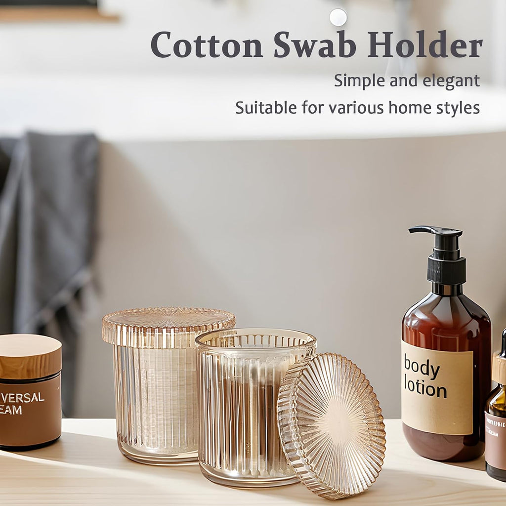 Hipiwe Glass Apothecary Jars with Lid 2Pcs Cotton Ball and Swab Organizer