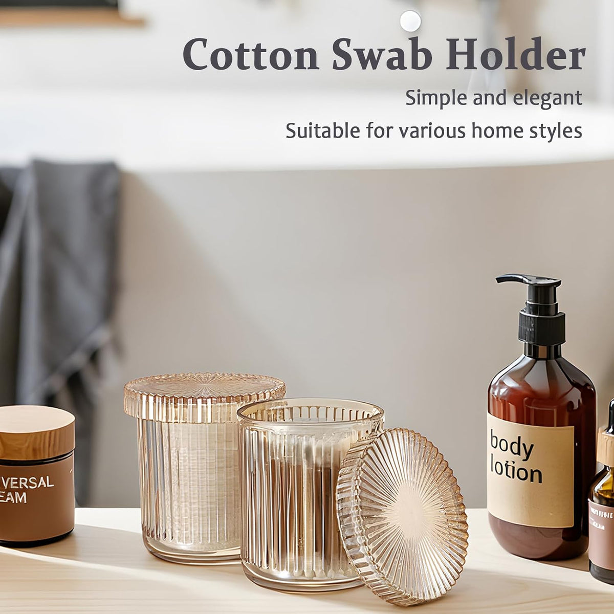 Hipiwe Glass Apothecary Jars with Lid 2Pcs Cotton Ball and Swab Organizer