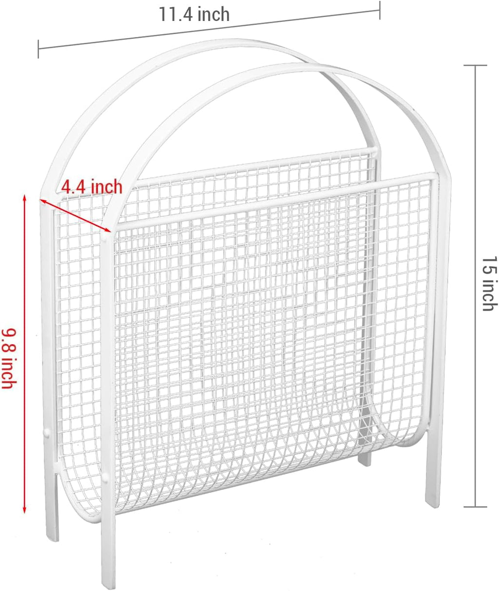 MyGift White Metal Mesh Magazine Rack, Mid Century Freestanding Holder
