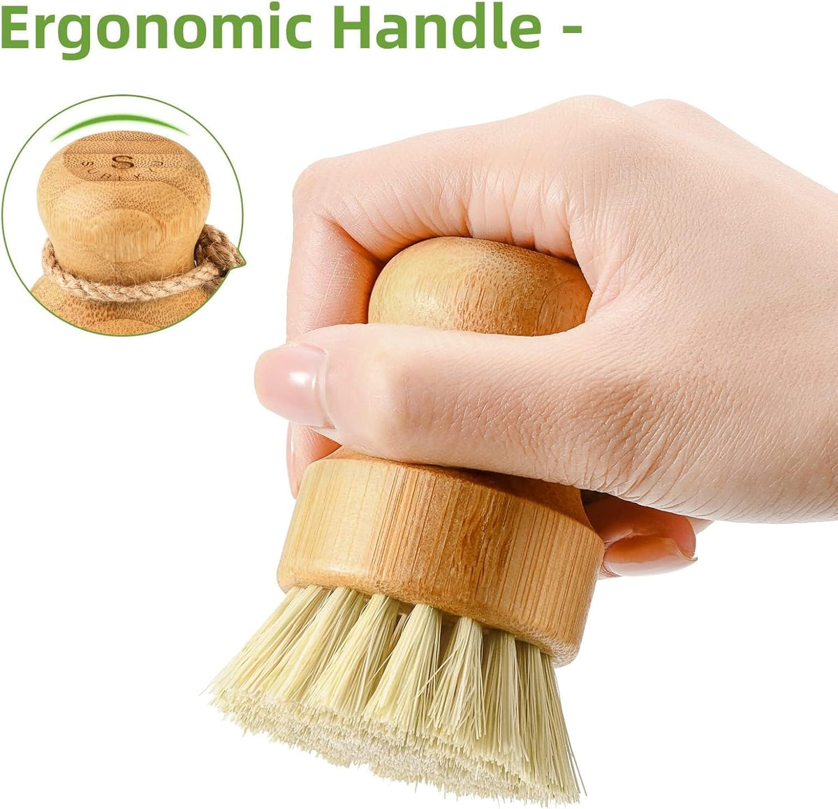 SUBEKYU Bamboo Dish Scrub Brush,Produce Brush,2 Pack with Ceramic Holder